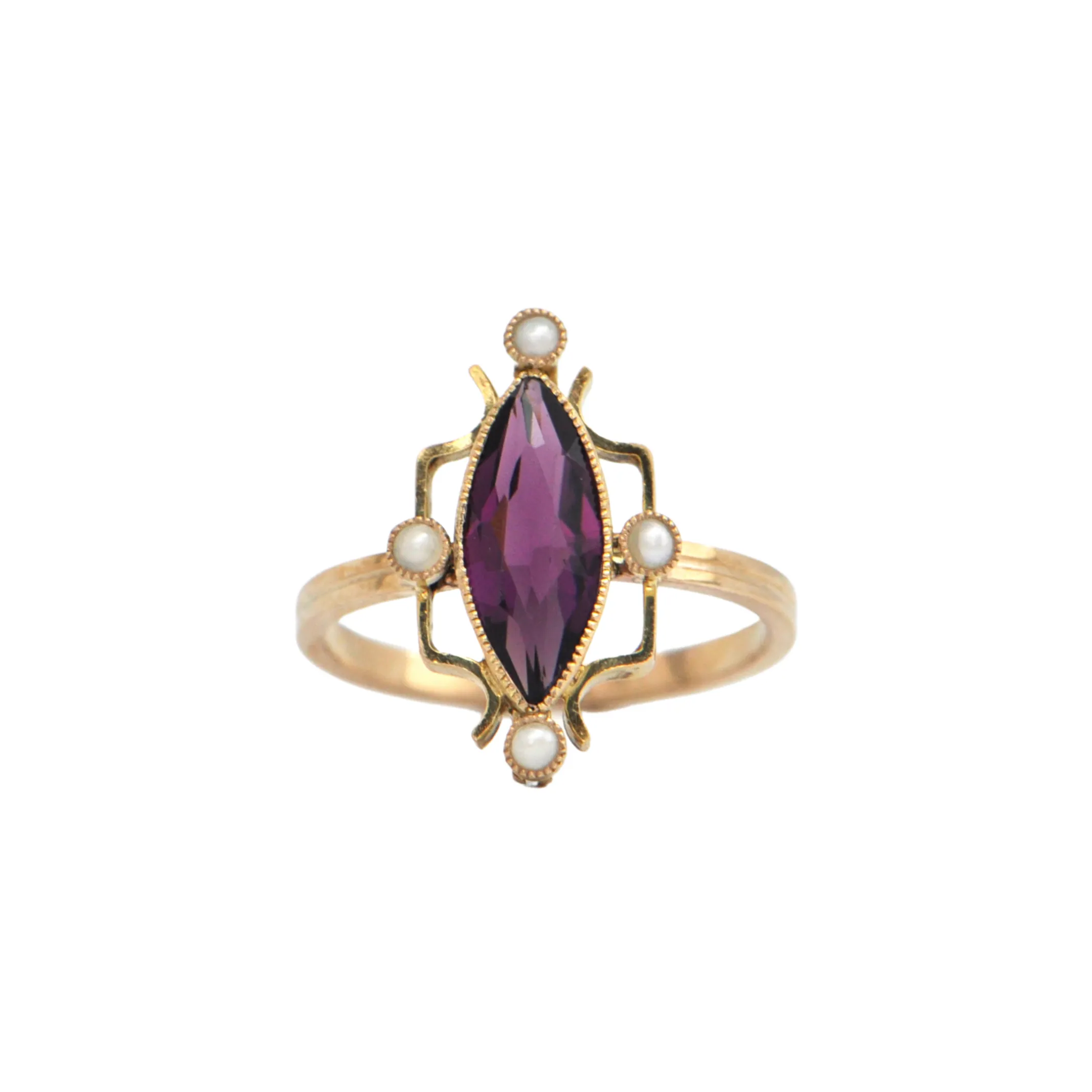 Antique Art Deco 9k Amethyst and Seed Pearl Stickpin Ring Circa 1920-30