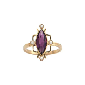 Antique Art Deco 9k Amethyst and Seed Pearl Stickpin Ring Circa 1920-30