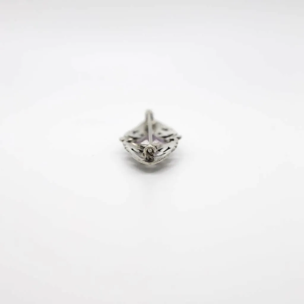 Antique Arts and Crafts Era Genuine Earth Mined Amethyst and Marcasite Brooch Pin In Sterling Silver