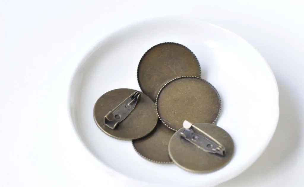 Antique Bronze Brooch Back Base Bezel Setting Set of 10