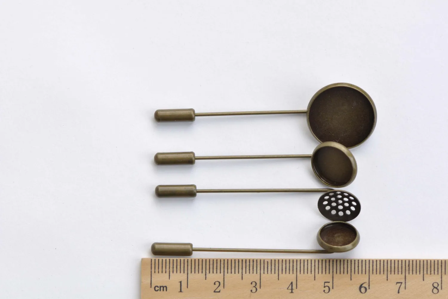 Antique Bronze Stick Pin Clutch Brooch Bezel Cup 10mm/12mm/14mm/16mm/18mm/20mm  Set of 10