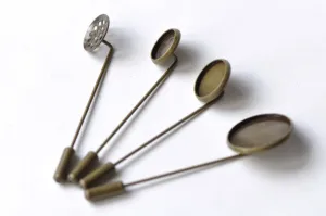 Antique Bronze Stick Pin Clutch Brooch Bezel Cup 10mm/12mm/14mm/16mm/18mm/20mm  Set of 10