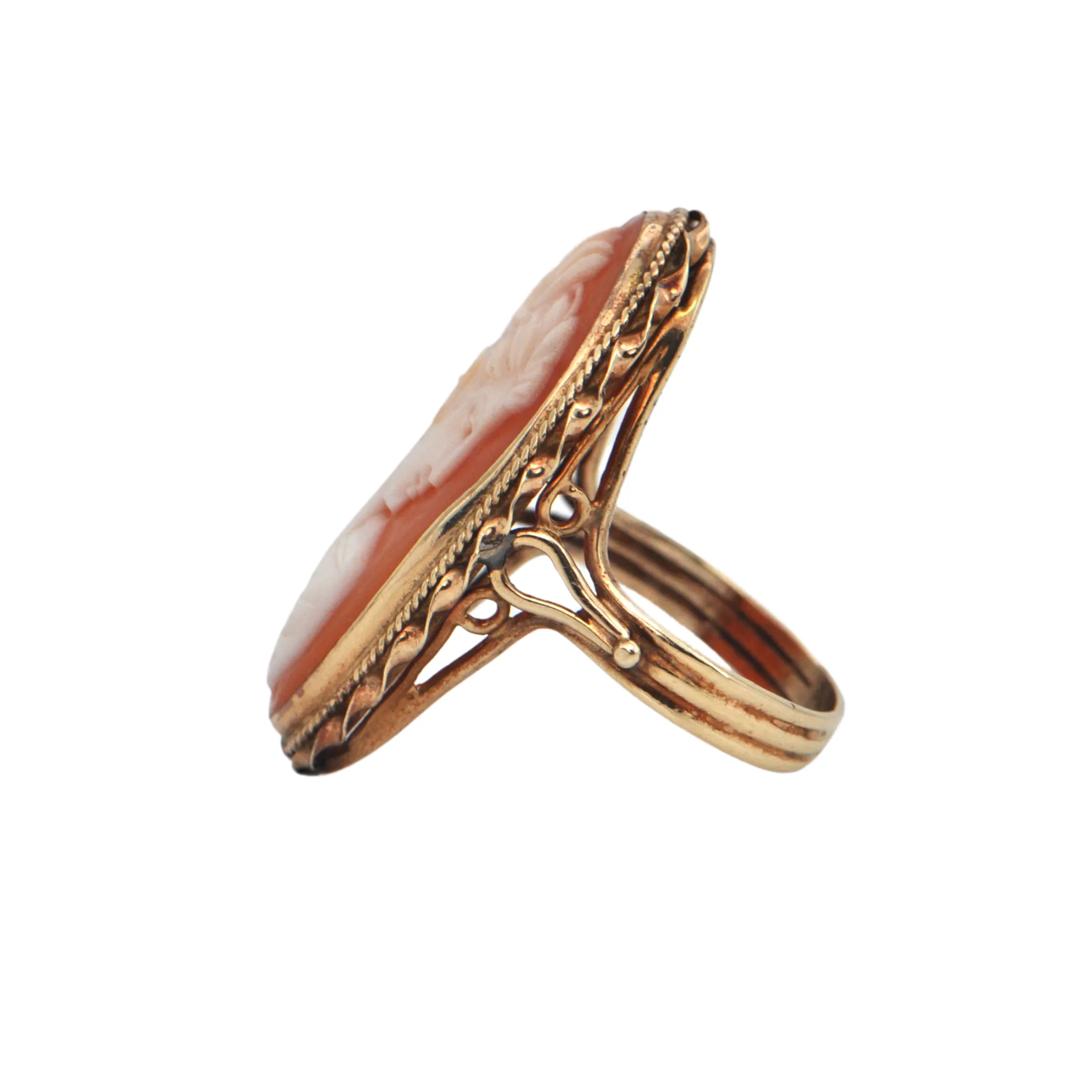 Antique Shell Cameo Elongated 14K Gold Ring