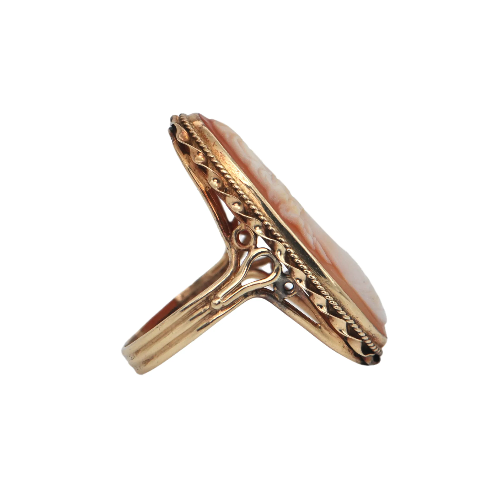 Antique Shell Cameo Elongated 14K Gold Ring