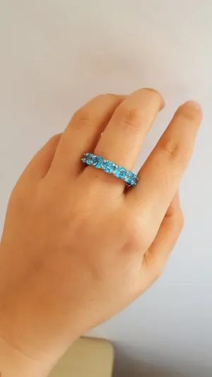Aqua Eternity Ring - 925 Sterling Silver