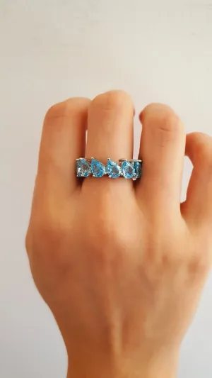 Aqua Leaf 925 Sterling Silver Ring