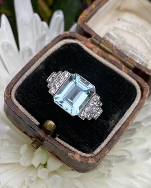 Aquamarine and Diamond Platinum Ring 0.30ct   3.20ct
