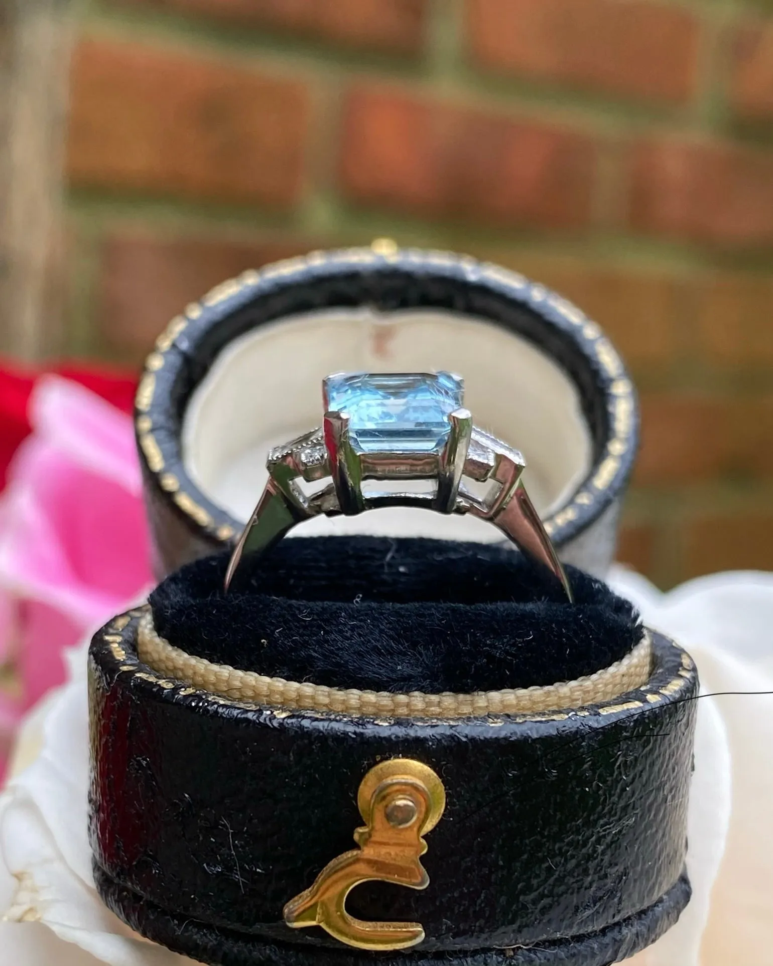 Art Deco Aquamarine and Diamond Platinum Ring 0.15ct   1.75ct