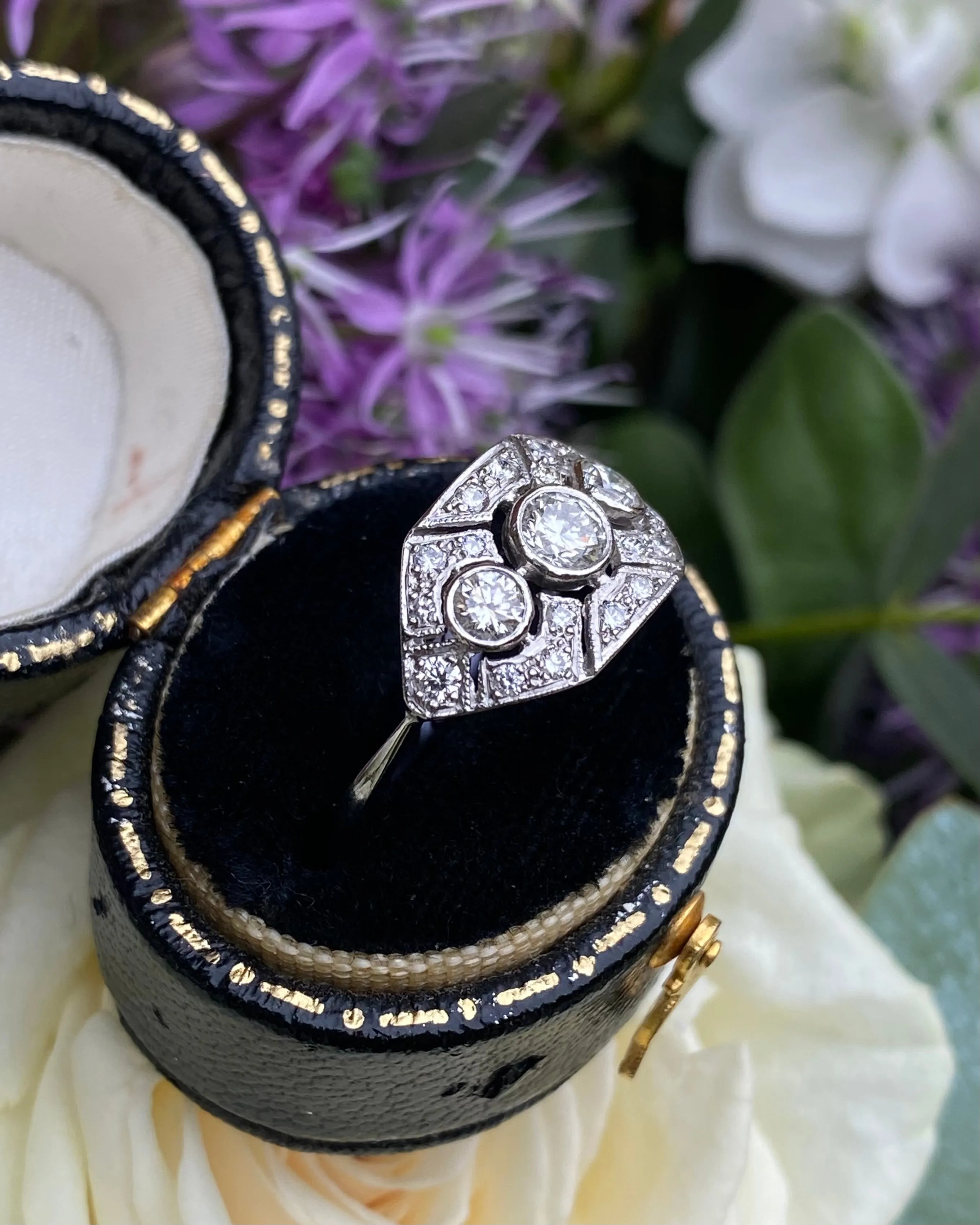 Art Deco Diamond Cluster Ring 0.75ct Platinum