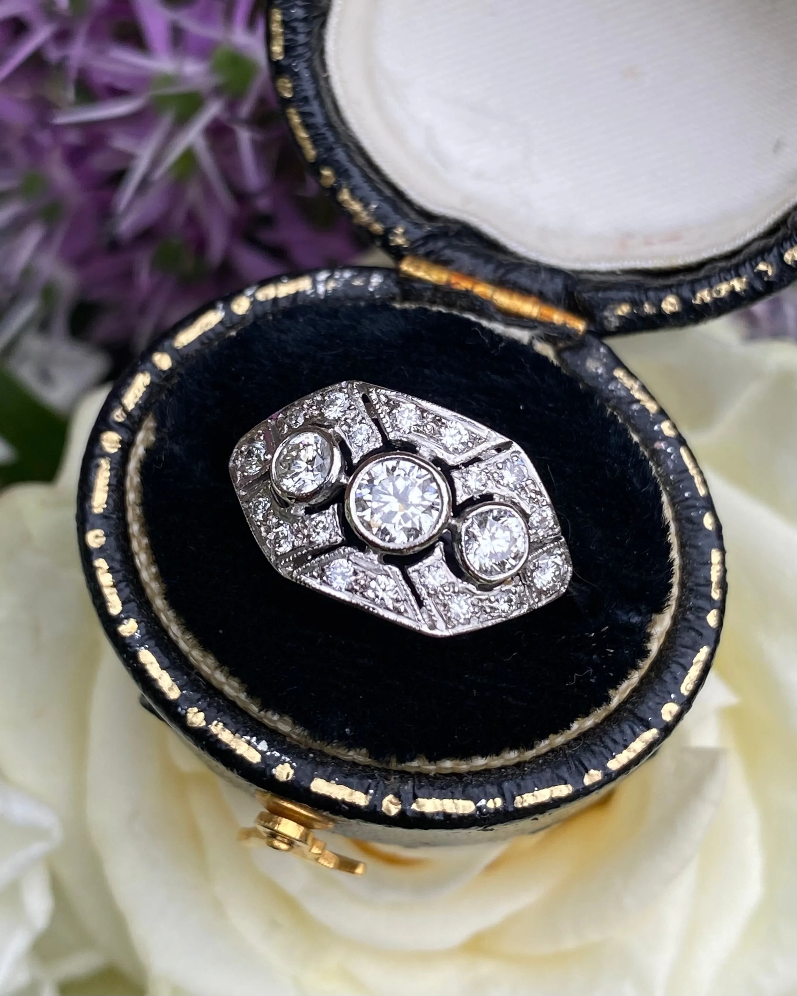 Art Deco Diamond Cluster Ring 0.75ct Platinum