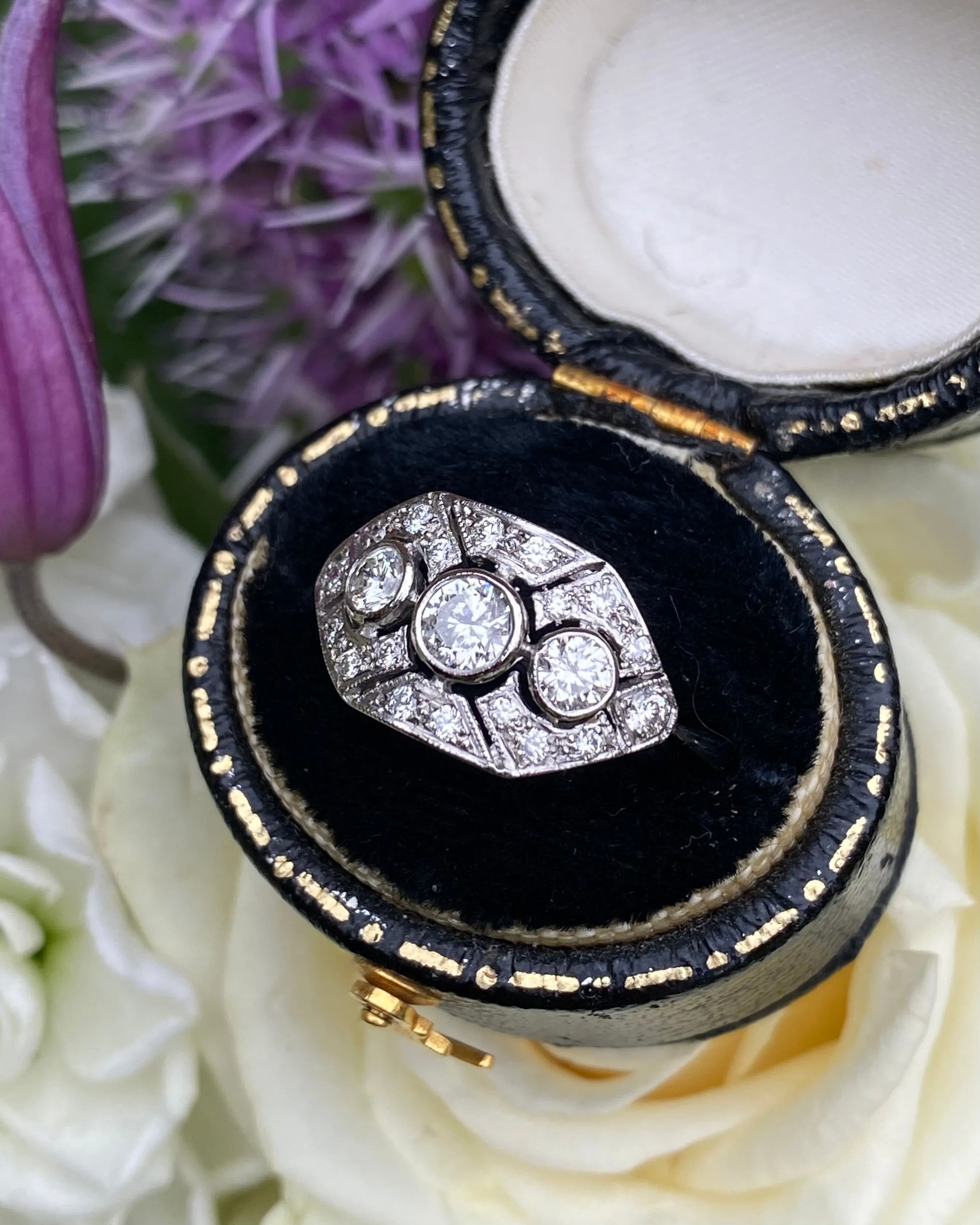Art Deco Diamond Cluster Ring 0.75ct Platinum
