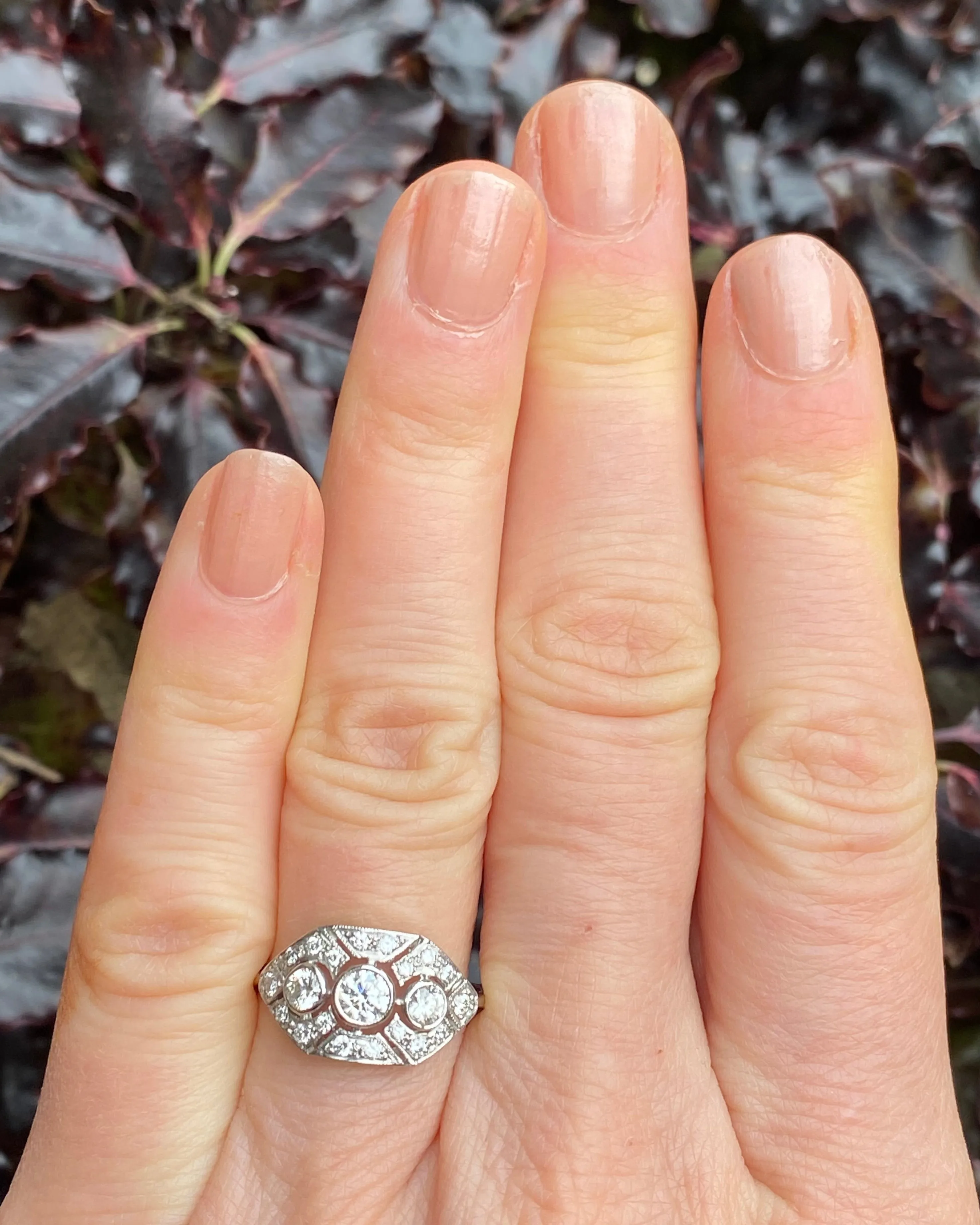 Art Deco Diamond Cluster Ring 0.75ct Platinum