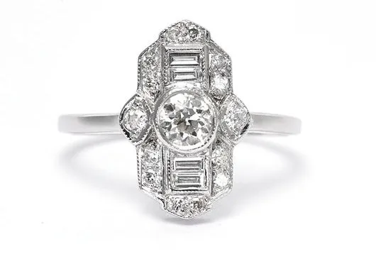 Art Deco Diamond Cluster Ring 0.80ct Platinum