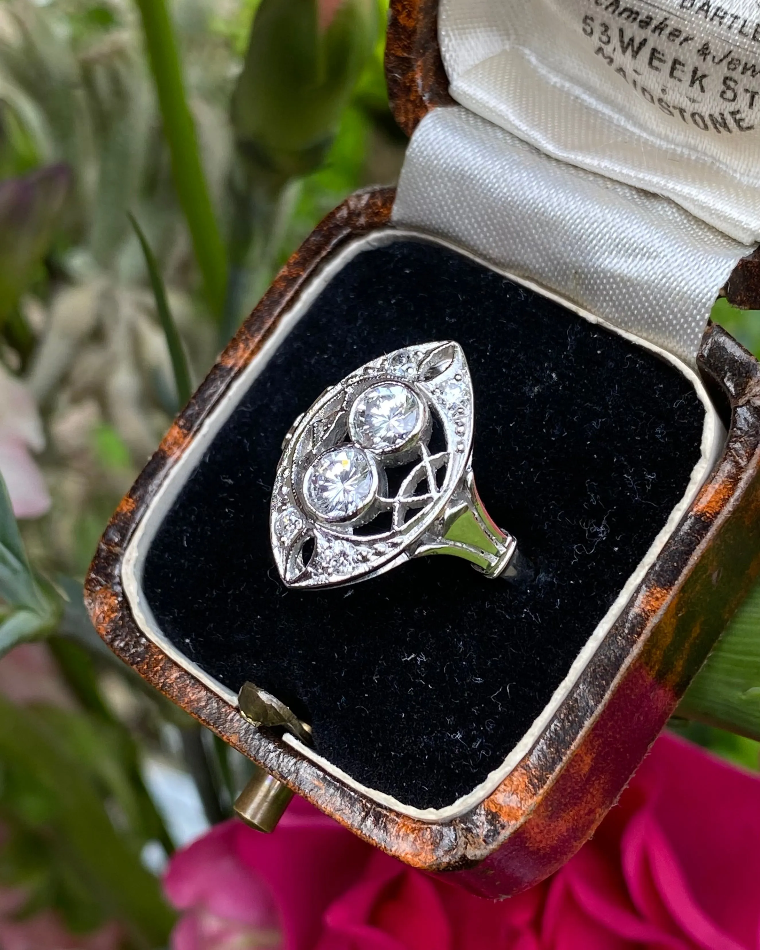 Art Deco Diamond Marquise Cluster Ring 0.90ct Platinum