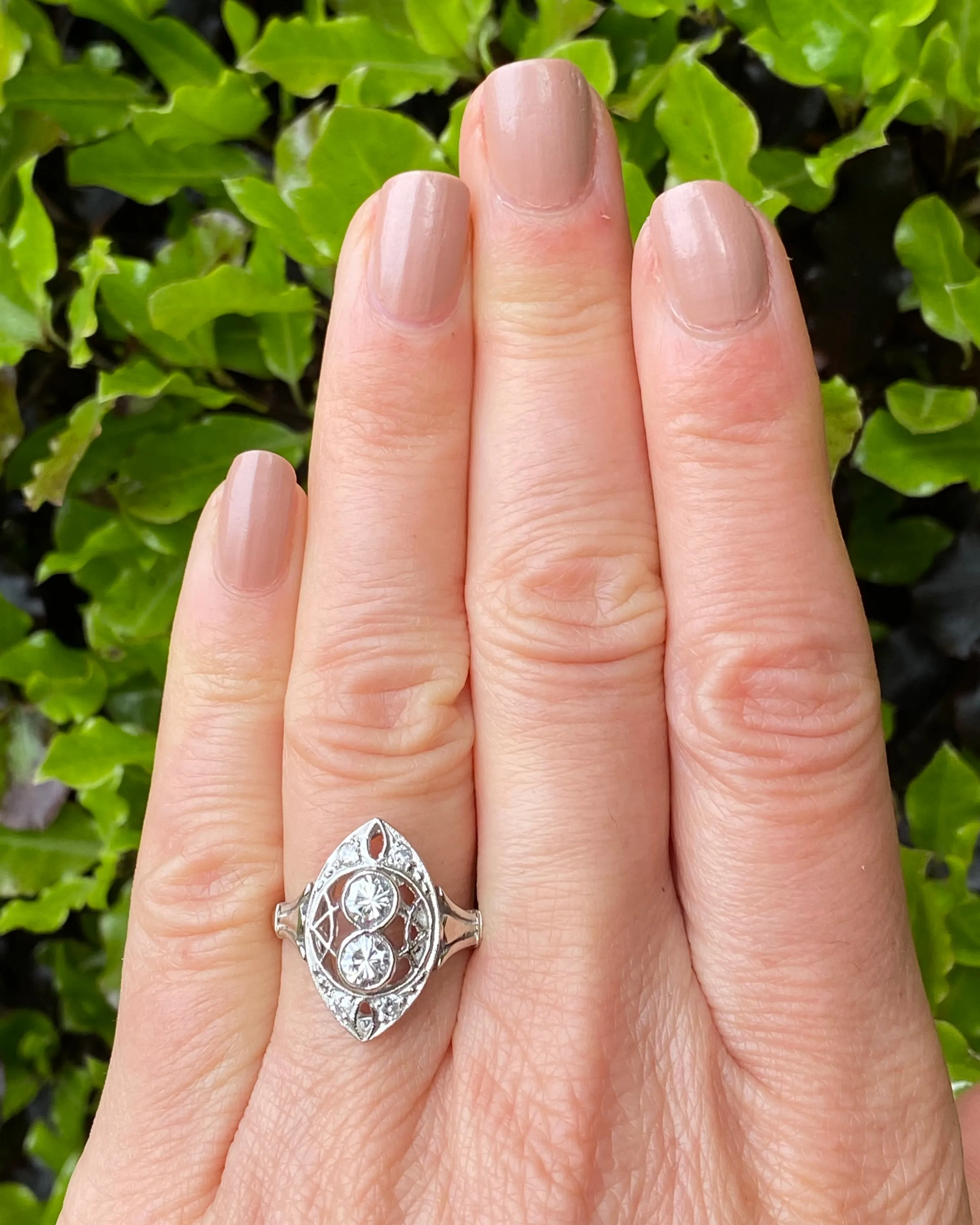 Art Deco Diamond Marquise Cluster Ring 0.90ct Platinum