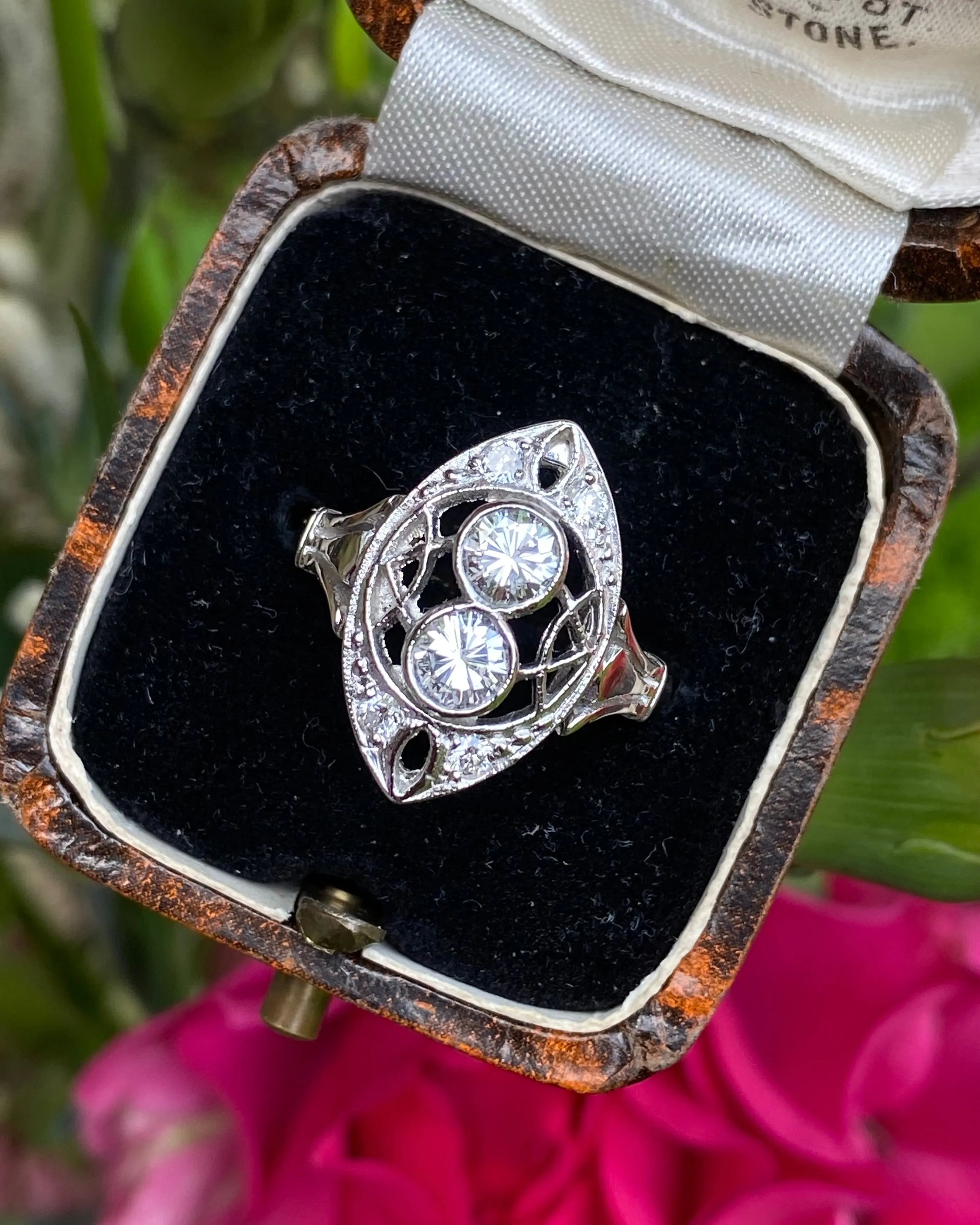 Art Deco Diamond Marquise Cluster Ring 0.90ct Platinum