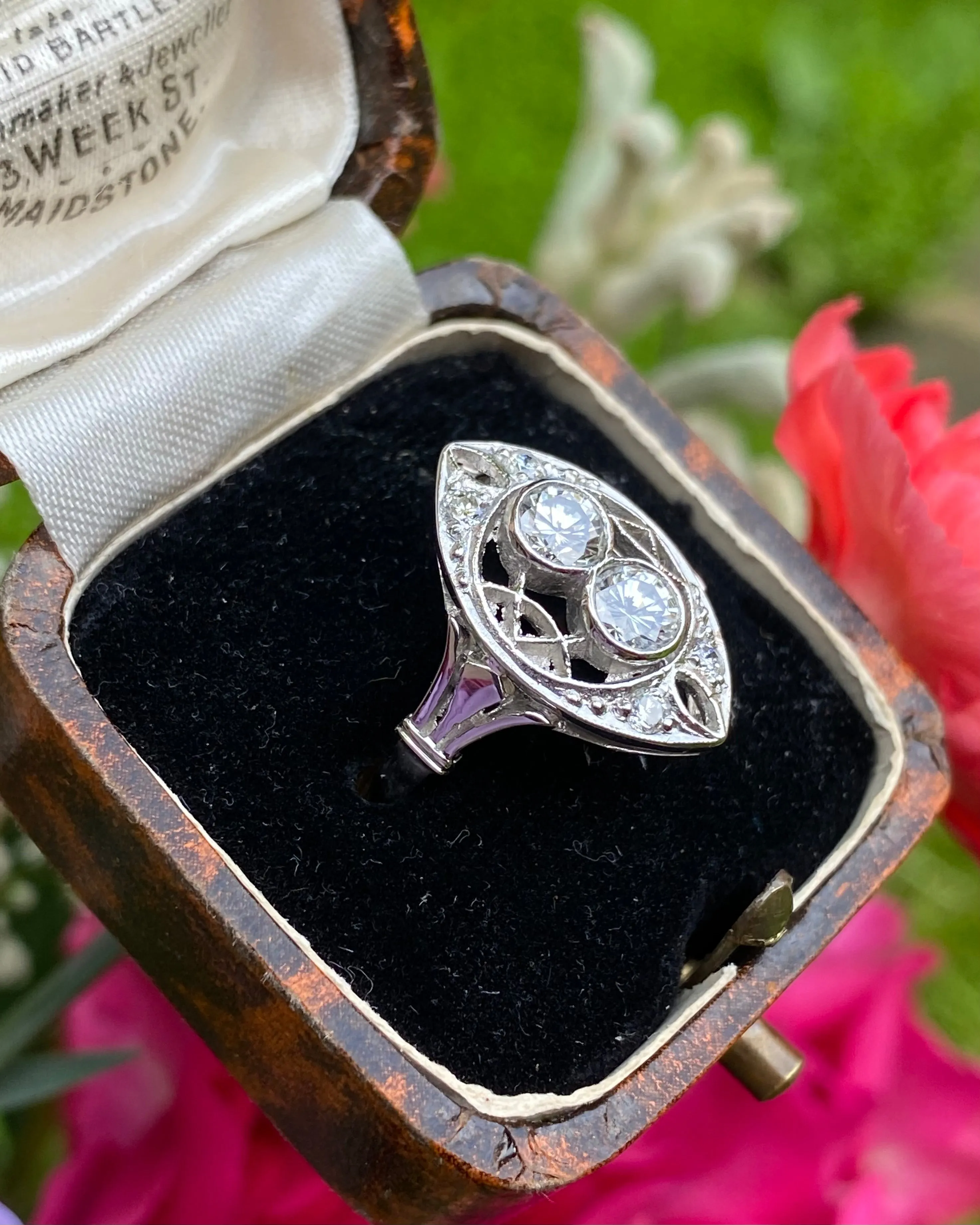 Art Deco Diamond Marquise Cluster Ring 0.90ct Platinum