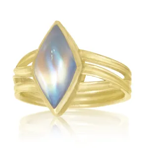 Barbara Heinrich Ethereal Rainbow Moonstone Gold Ribbon Wrap One of a Kind Ring