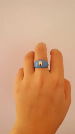 Blue Globe Adjustable Ring - 925 Sterling Silver & Rose Gold