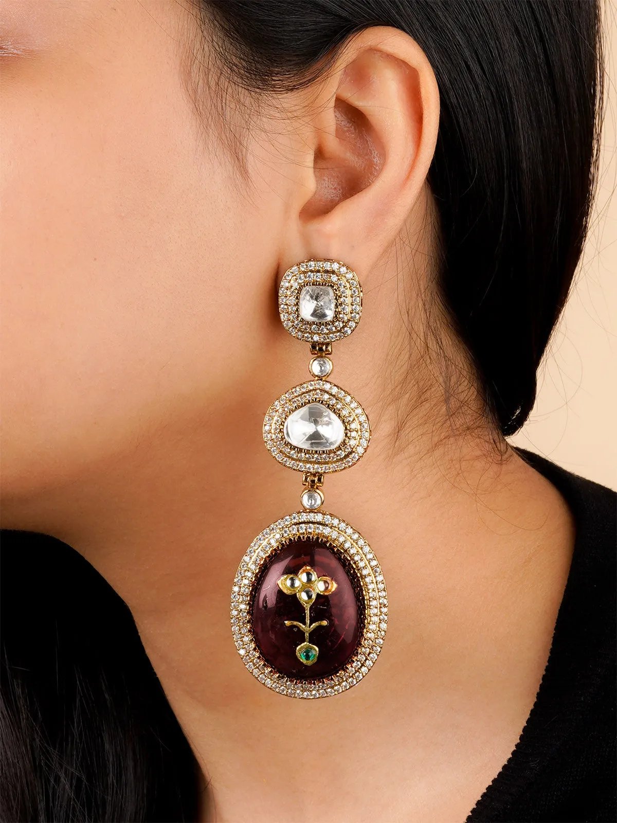 Brown Color Gold Plated Moissanite Earrings - MO-EAR20A