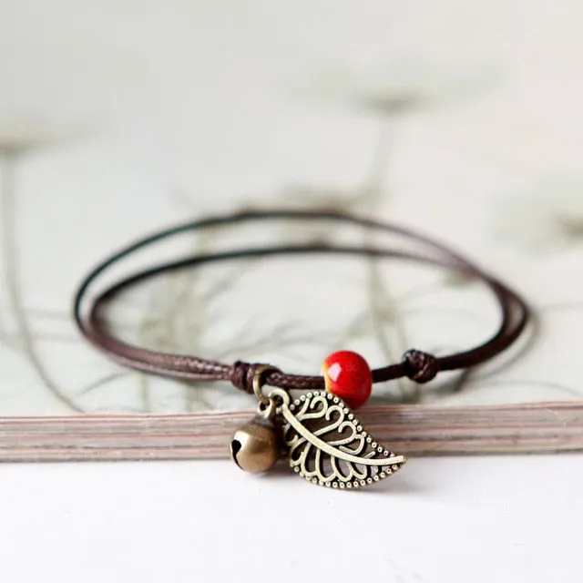 Ceramic Beaded Bracelet Anklet Couple Girlfriends Bohemian Retro First Leaf Jewelry for Women Gift