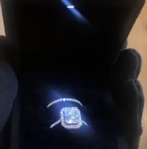 Classic Radiant Cut Moissanite and Natural Diamond Bride Set in 18K Gold