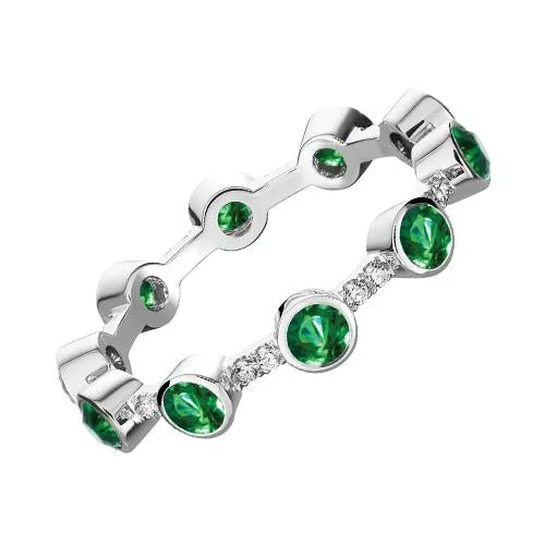 Concidence Ring, 18k White Gold with Round Tsavorites and Brilliant Diamonds