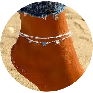 Dainty Silver-Plated Heart Charm Anklet Set for Women & Girls