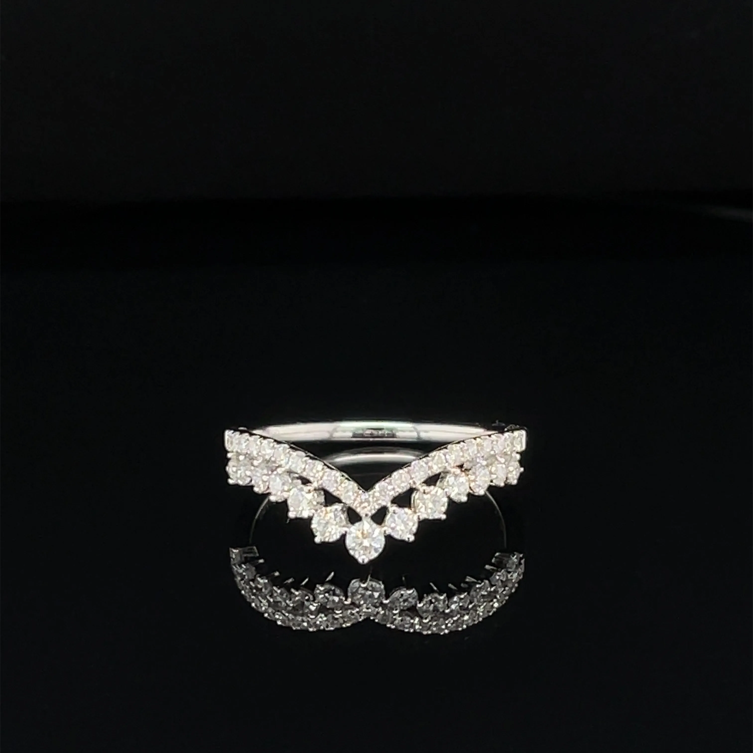 Diamond 0.48ctw Princess Crown Double Chevron V-Shaped Ring in 18k White Gold - #263-HRDIA004662
