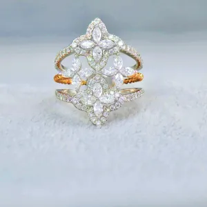 Diamond Flower Triple Rope Fashion Ring in 18k Tri-Color Gold - (#91-RGDIA 467882)