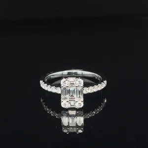 Diamond Rectangular Cluster Art Deco Engagement Ring in 18k White Gold - #627 - RGDIA674504