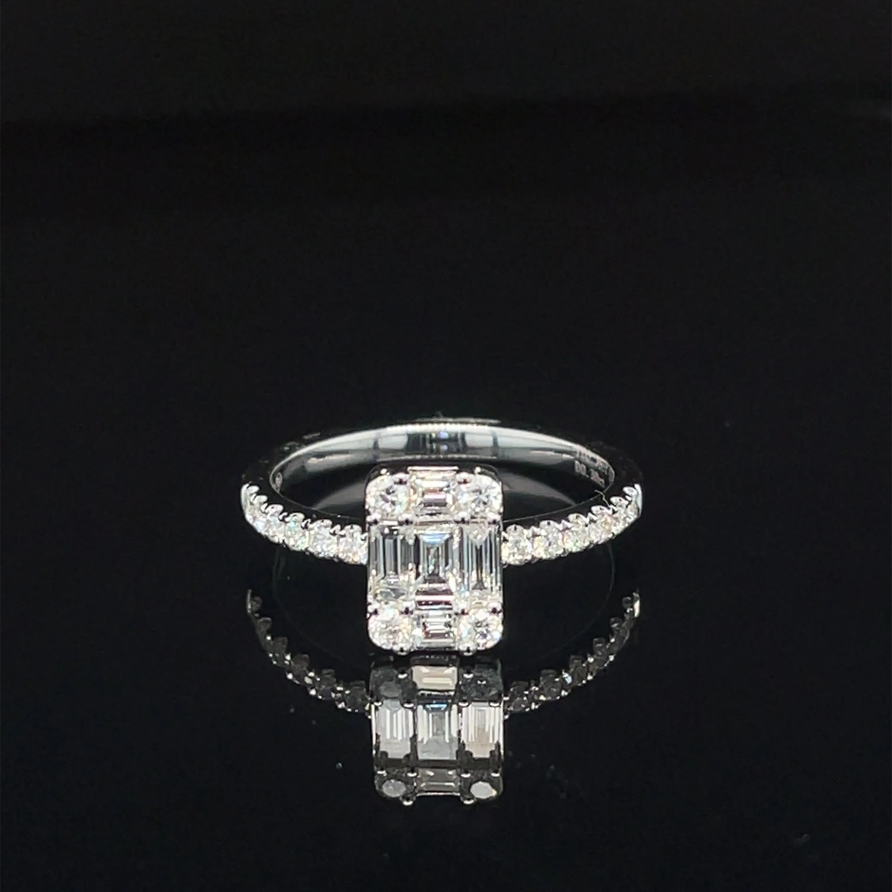 Diamond Rectangular Cluster Art Deco Engagement Ring in 18k White Gold - #627 - RGDIA674504