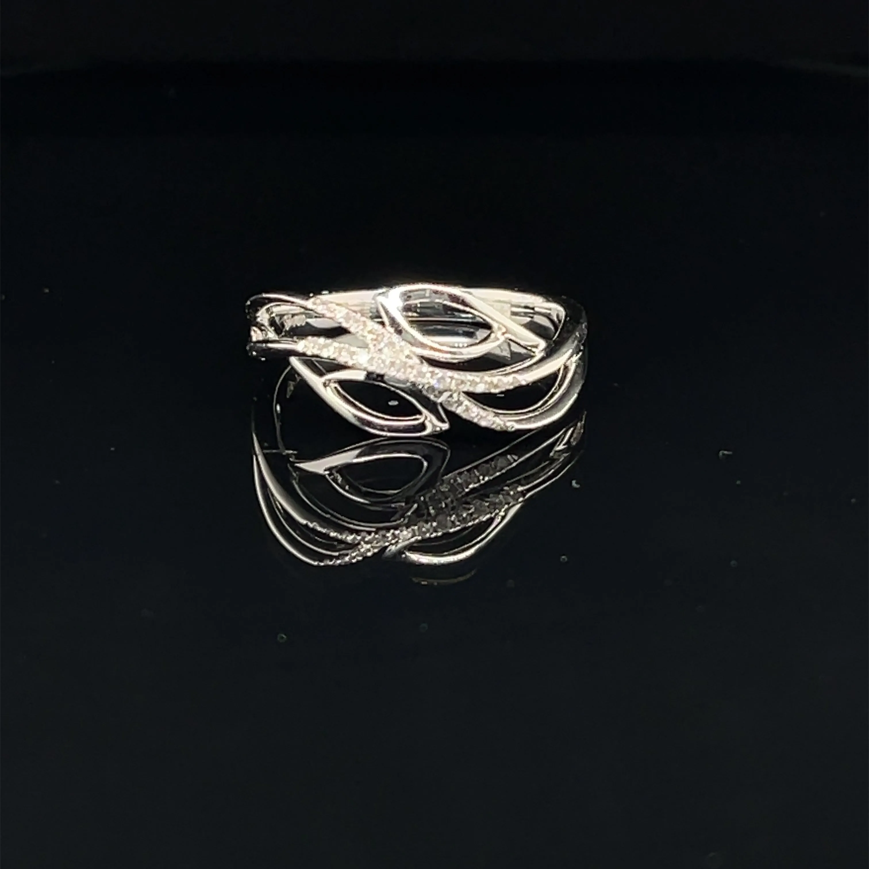 Diamond Wave Cascade Ring in 18k White Gold - (#98-RGDIA 600752)