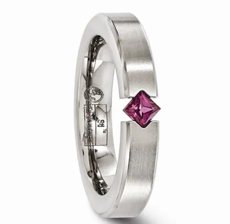 Edward Mirell Titanium Brushed Rhodolite Garnet 4mm Band