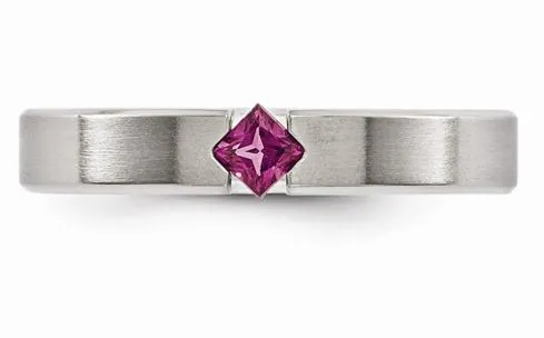 Edward Mirell Titanium Brushed Rhodolite Garnet 4mm Band