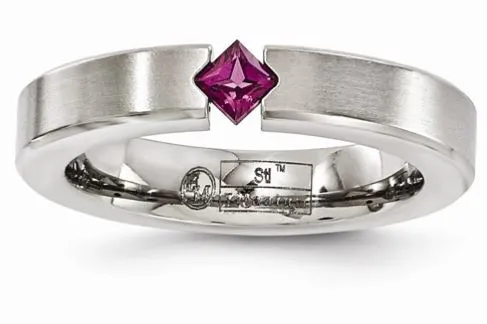Edward Mirell Titanium Brushed Rhodolite Garnet 4mm Band