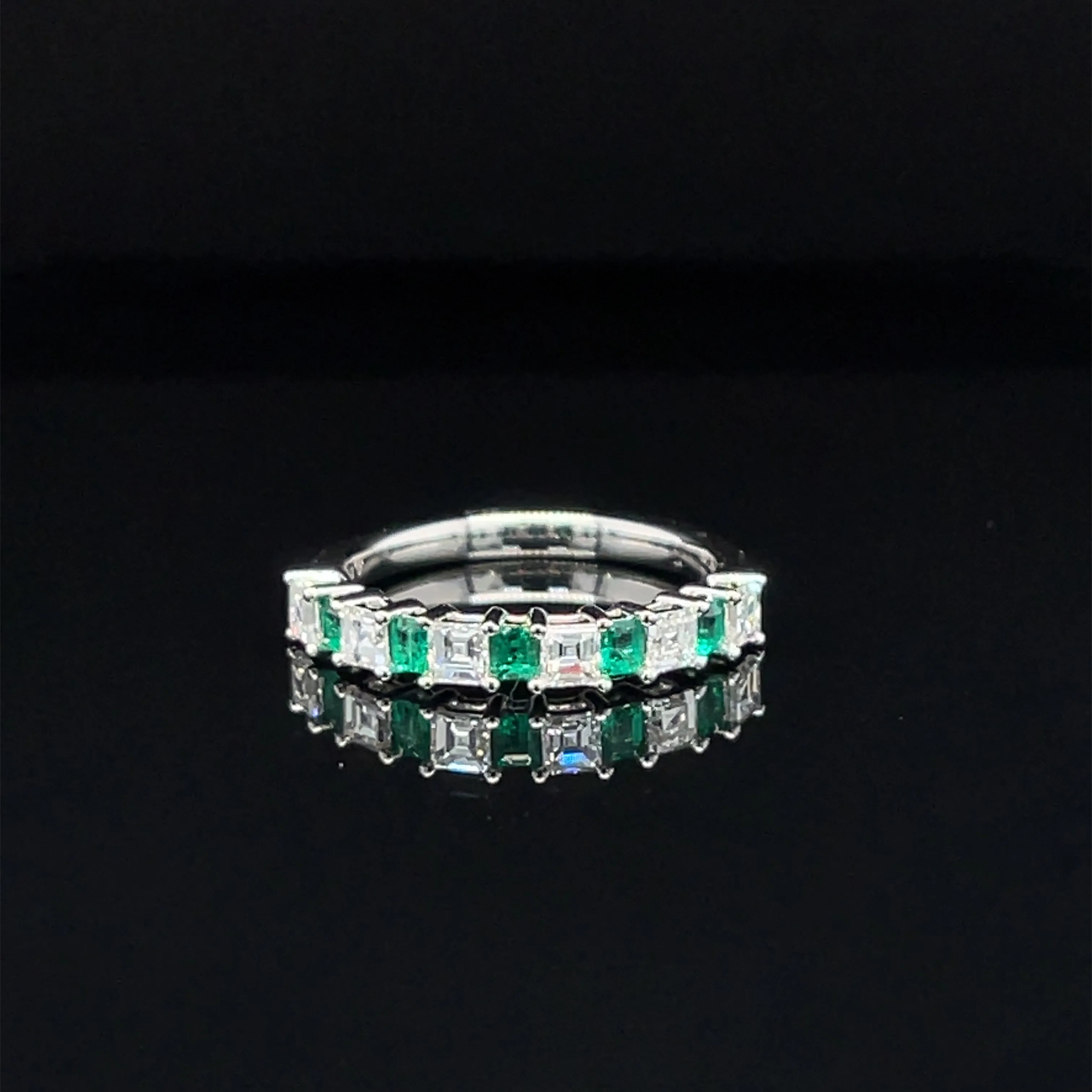 Emerald & Diamond  Eternity Ring in 18k White Gold - #527 - RGEME066129