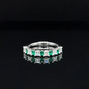 Emerald & Diamond  Eternity Ring in 18k White Gold - #527 - RGEME066129