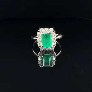 Emerald & Diamond Regal Engagement Ring in 18k White Gold - (#108-RGEME063597)
