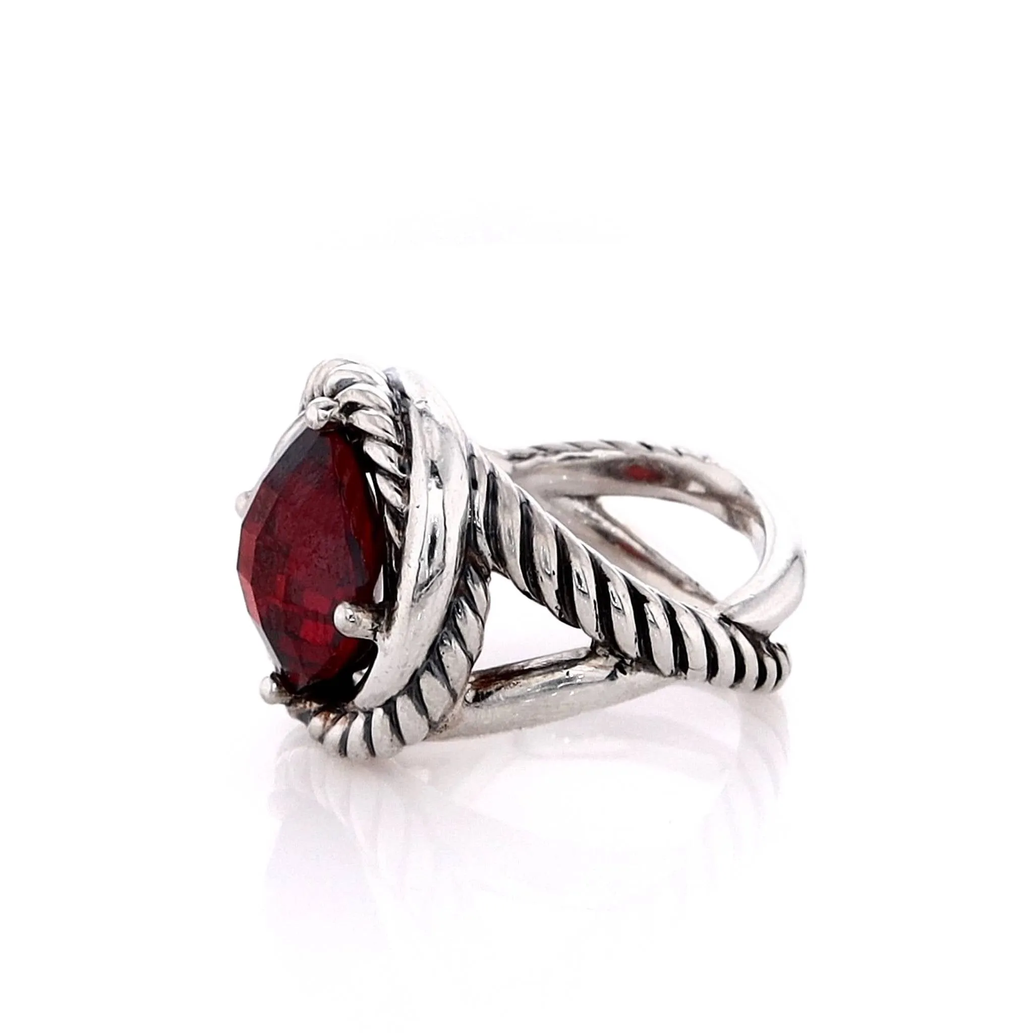 Estate David Yurman Infinity Collection Checkboard Garnet Split Shank Ring
