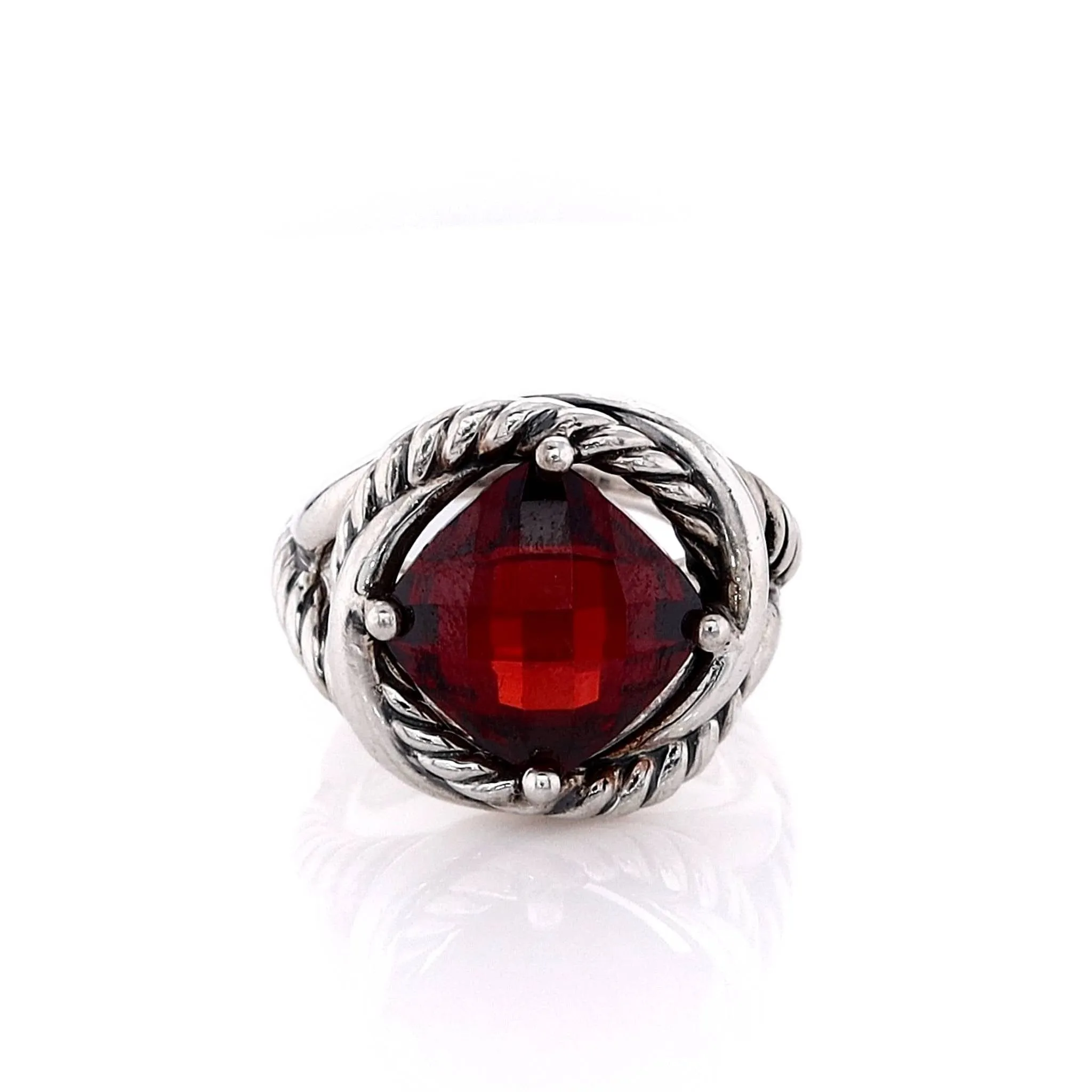 Estate David Yurman Infinity Collection Checkboard Garnet Split Shank Ring