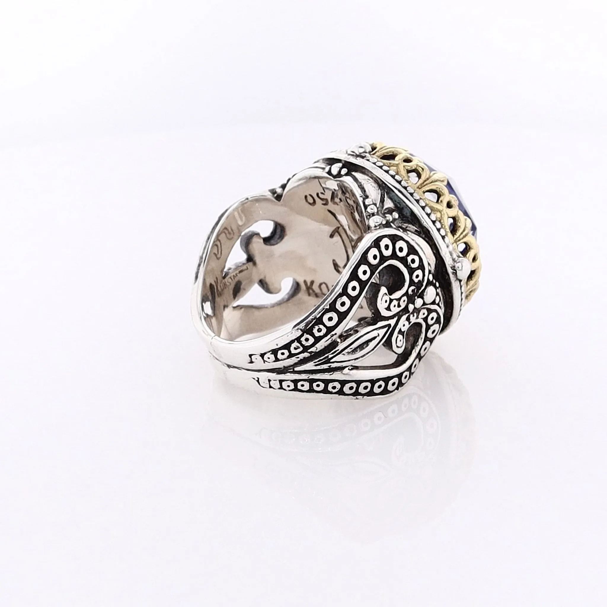 Estate Konstantino Sterling Silver and 18 Karat Yellow Gold Round Lapis Doublet Ring
