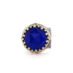 Estate Konstantino Sterling Silver and 18 Karat Yellow Gold Round Lapis Doublet Ring