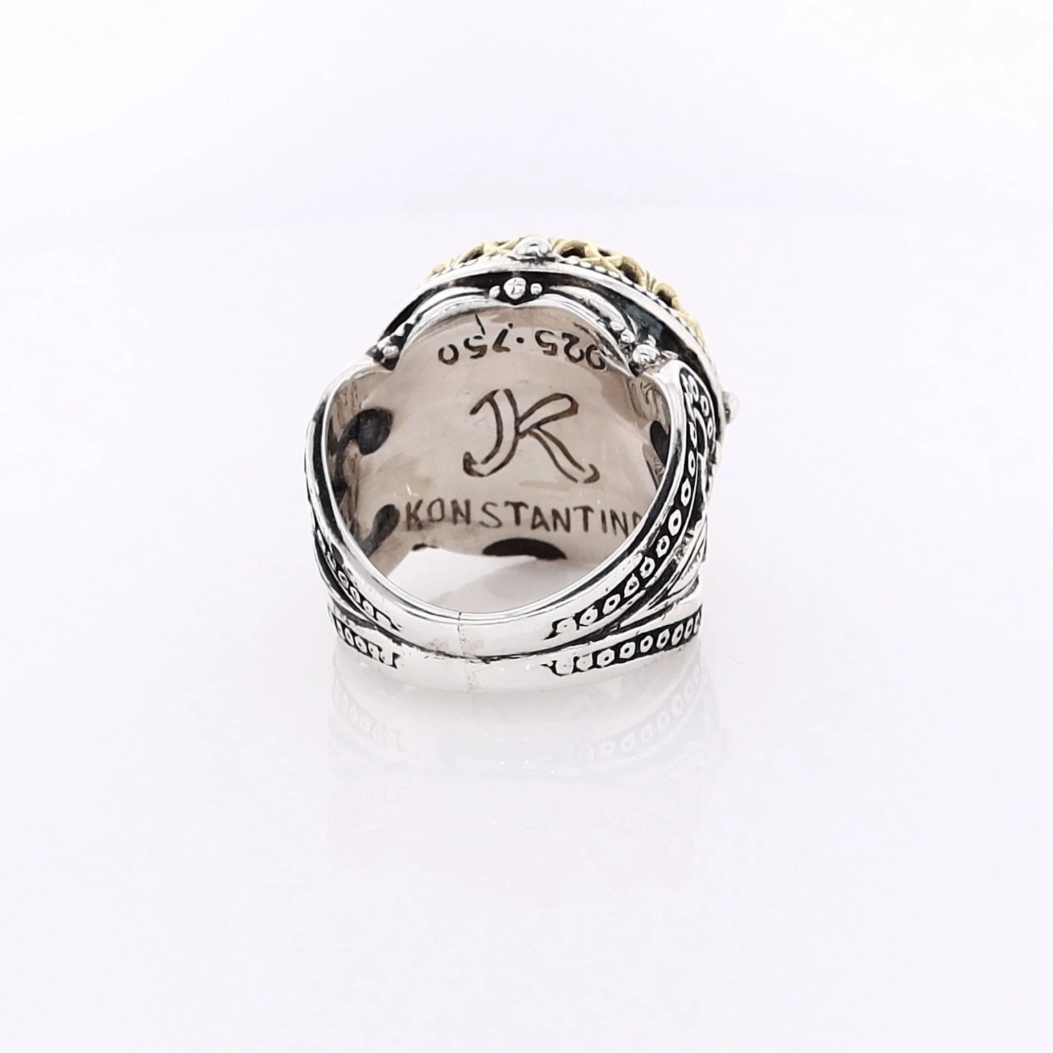 Estate Konstantino Sterling Silver and 18 Karat Yellow Gold Round Lapis Doublet Ring