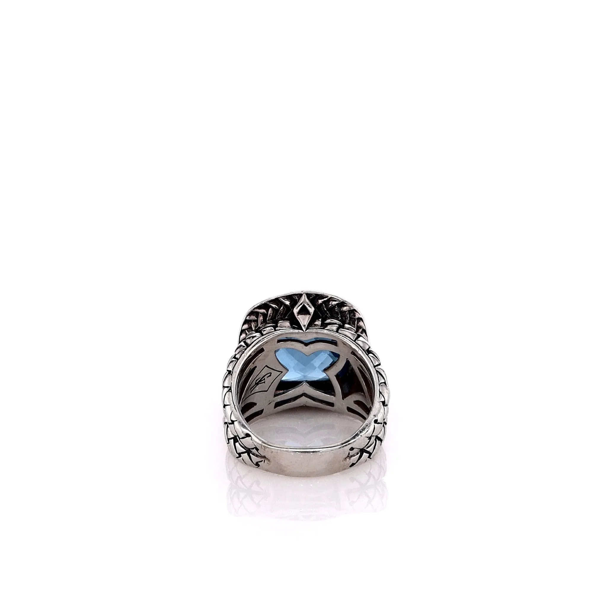 Estate Scott Kay Sterling Silver Blue Topaz and Diamond Ring