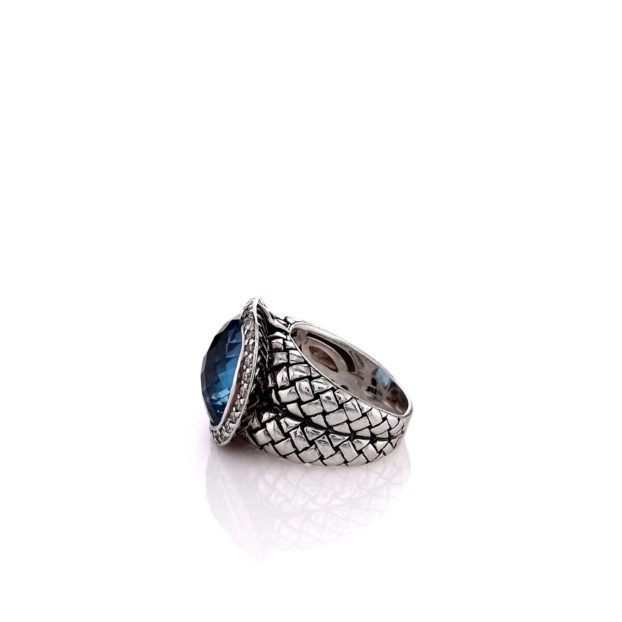 Estate Scott Kay Sterling Silver Blue Topaz and Diamond Ring