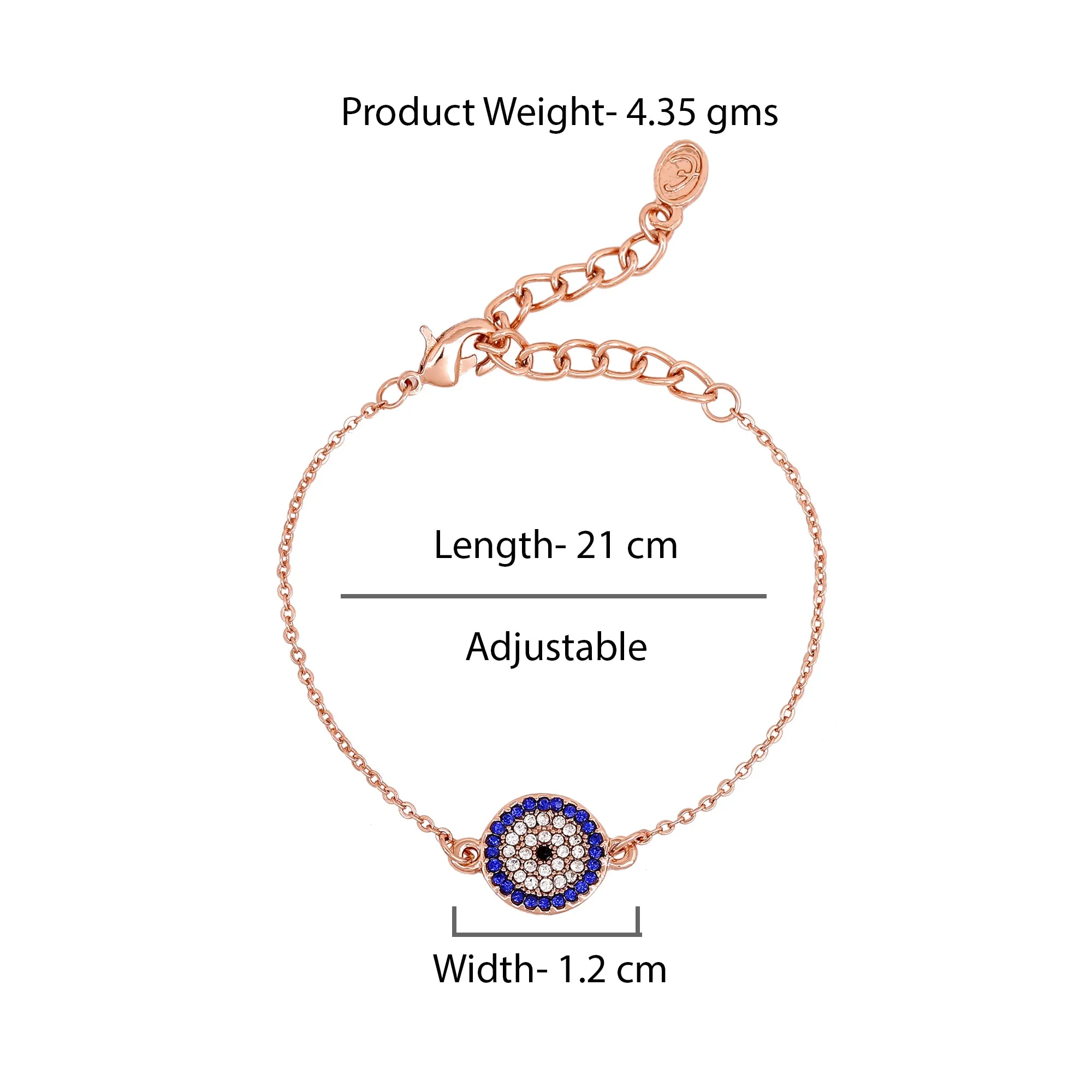 Estele Rose Gold Plated Coin Evil Eye Adjustable Charm Bracelet with Blue Austrian Crystals for Girls & Women