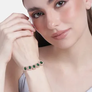 Estele Rose Gold Plated CZ Ossum Octagon Bracelet with Green Crystals for Women