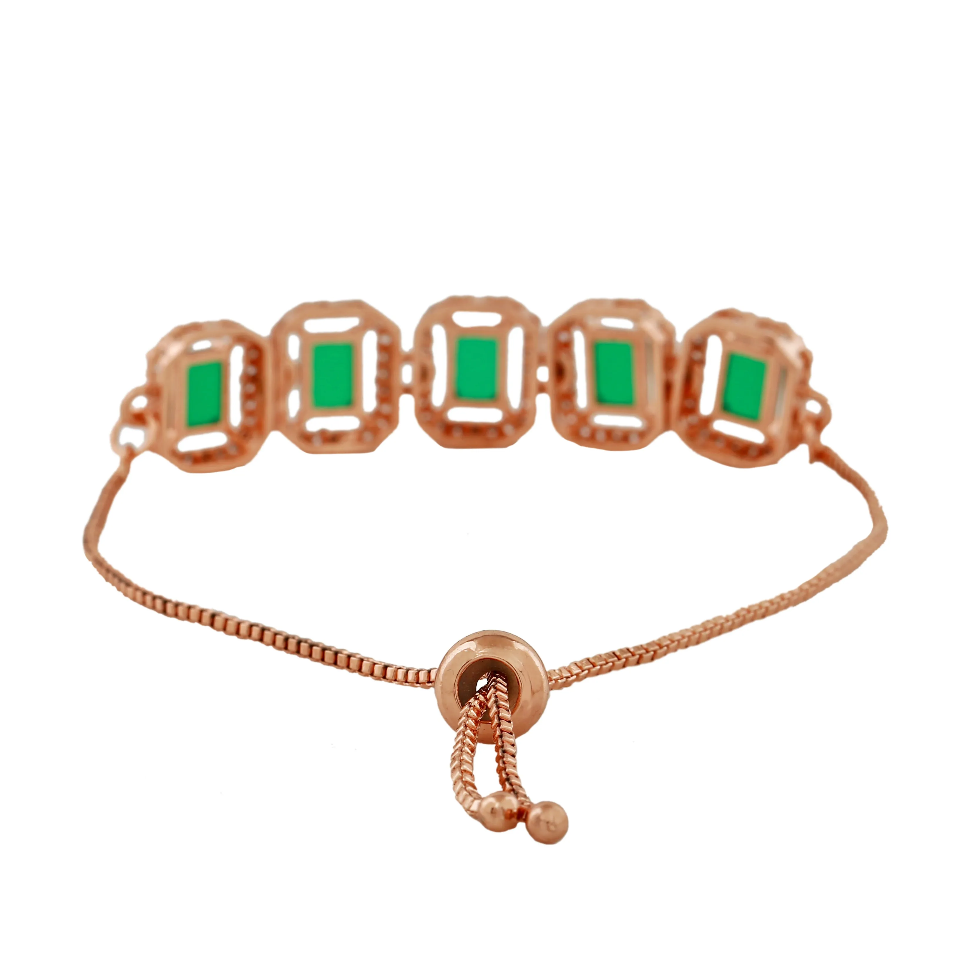 Estele Rose Gold Plated CZ Ossum Octagon Bracelet with Green Crystals for Women