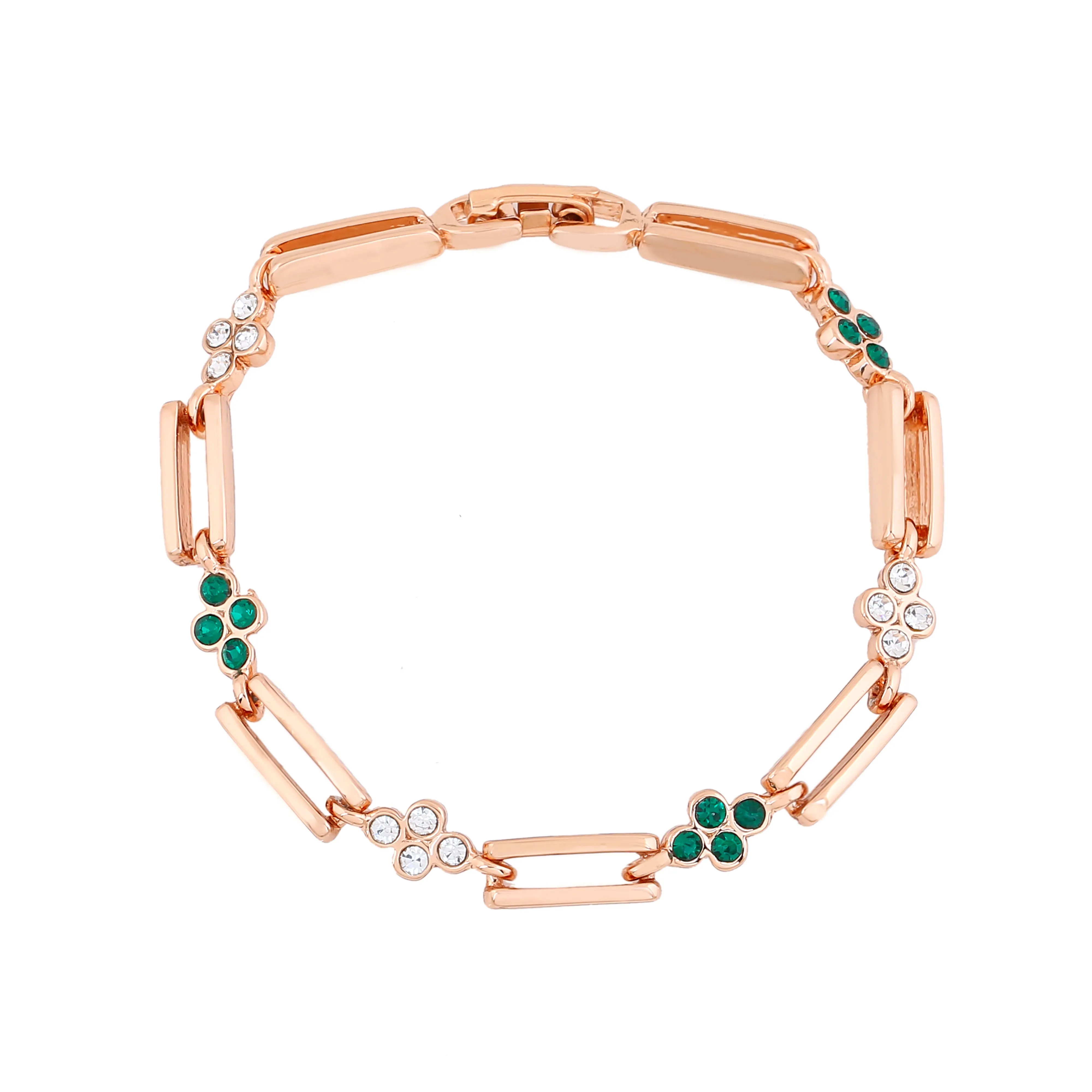 Estele Rose Gold Plated Flower Designer Link Bracelet with Crystals for Women